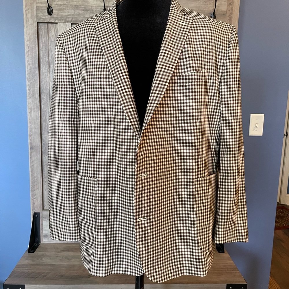 Mens Stafford gingham blazer in cream and chocolate brown size 50R